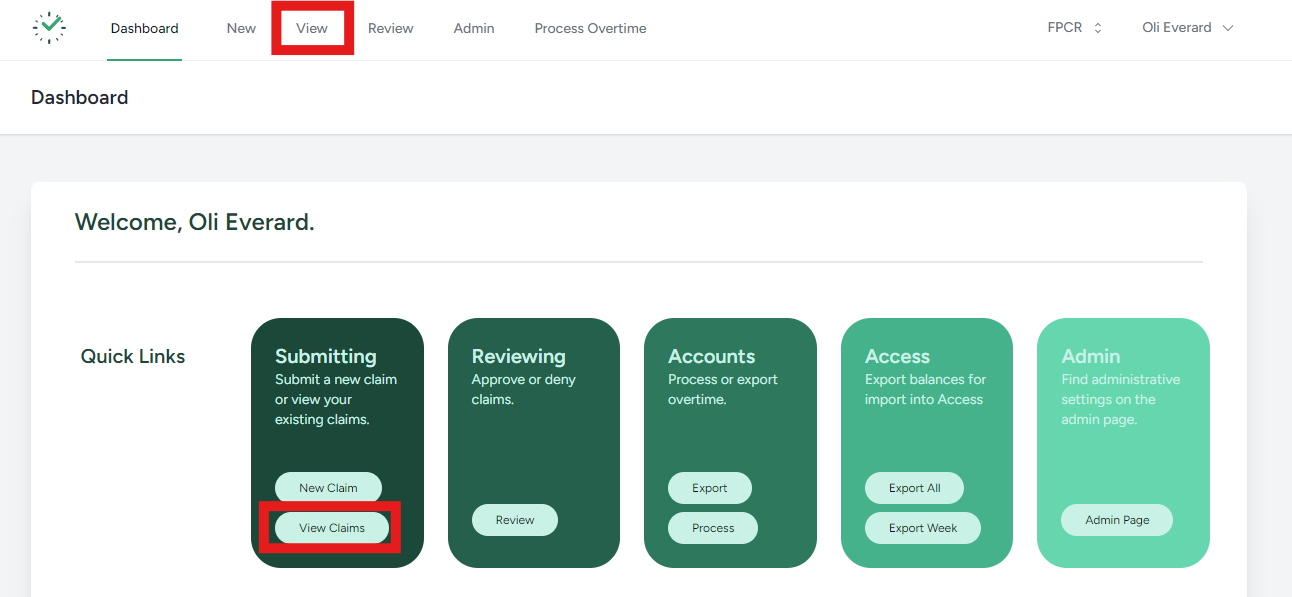View Claims From Dasboard