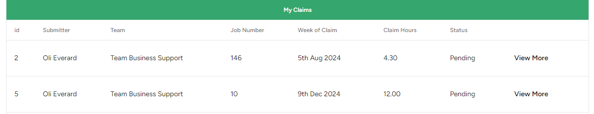 View Claims Page